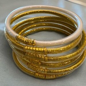 Gold Glitter and White Glass Look Jelly Silicone Bangle Set